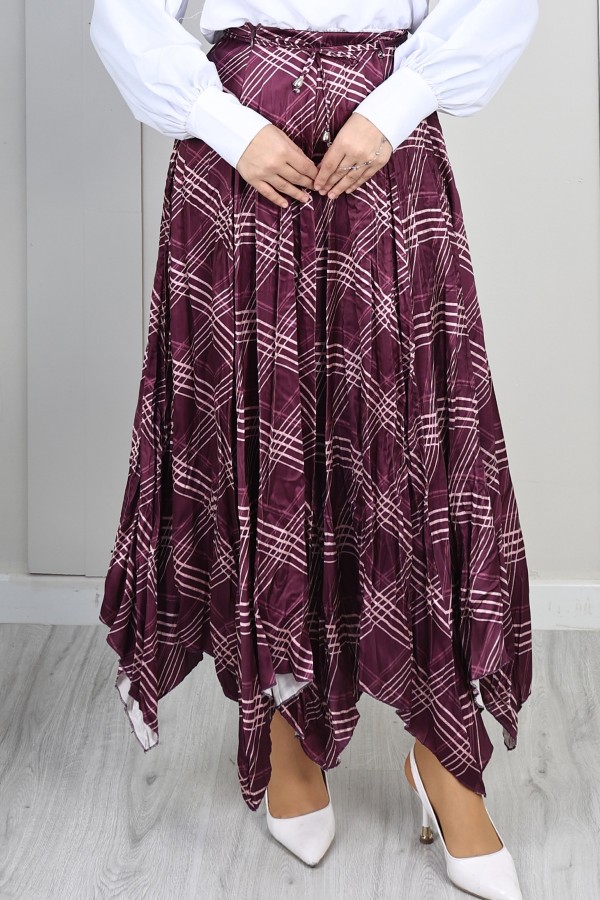 Ekoseli Asimetrik Etek A60689-1 Mor Ekoseli Asimetrik Etek A60689-1 Mor