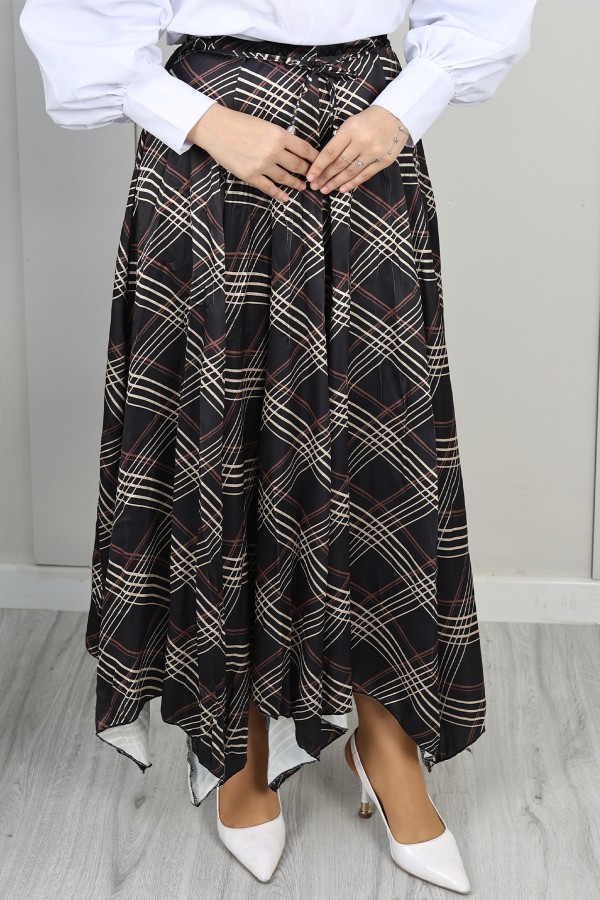 Ekoseli Asimetrik Etek A60689-1 Siyah Ekoseli Asimetrik Etek A60689-1 Siyah