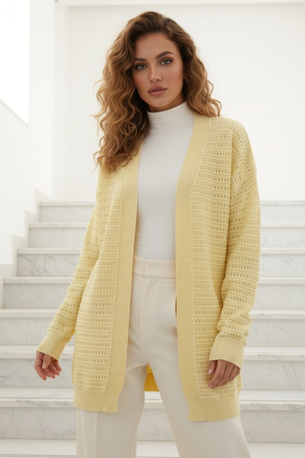Yazlık Pamuk Hırka R7193 Limon Sarısı Yazlık Pamuk Hırka R7193 Limon Sarısı
