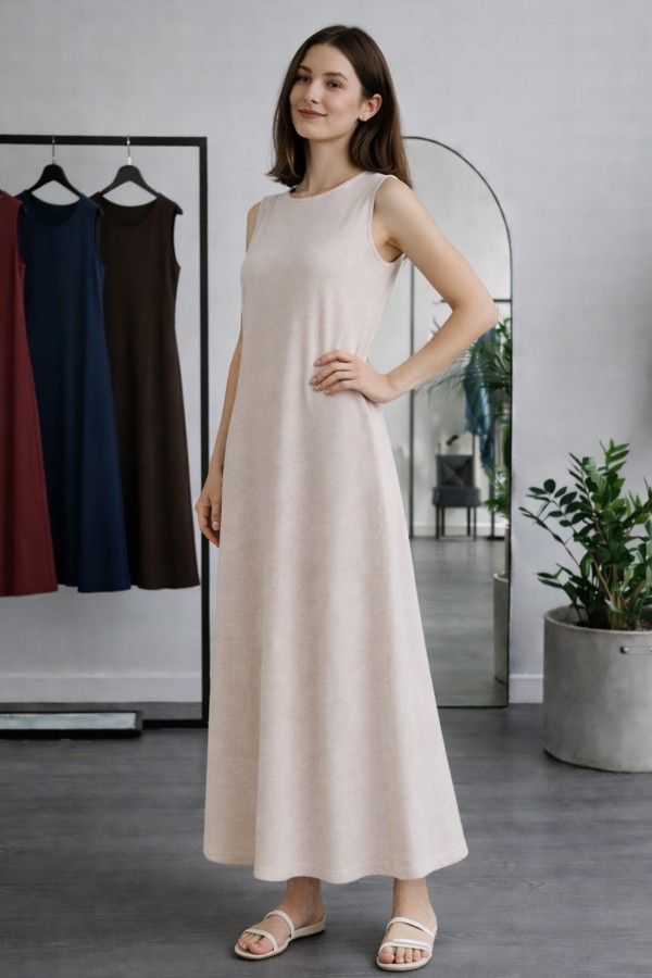 Kolsuz İçlik Elbise N8102 Bej