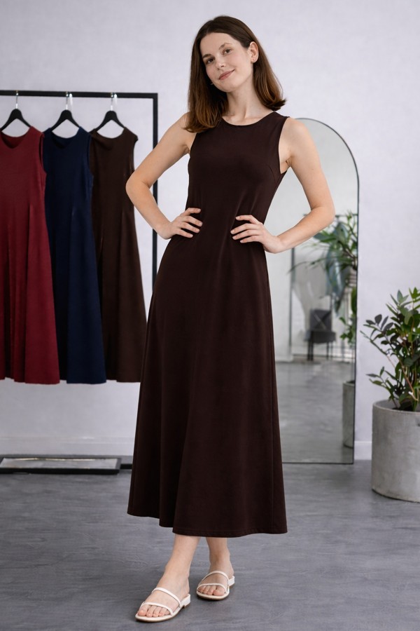 Kolsuz İçlik Elbise N8102 Kahverengi Kolsuz İçlik Elbise N8102 Kahverengi