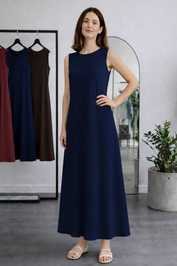 Kolsuz İçlik Elbise N8102 Lacivert