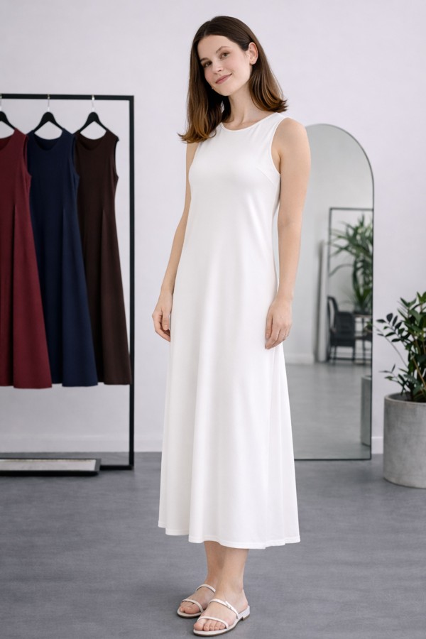 Kolsuz İçlik Elbise N8102 Beyaz Kolsuz İçlik Elbise N8102 Beyaz