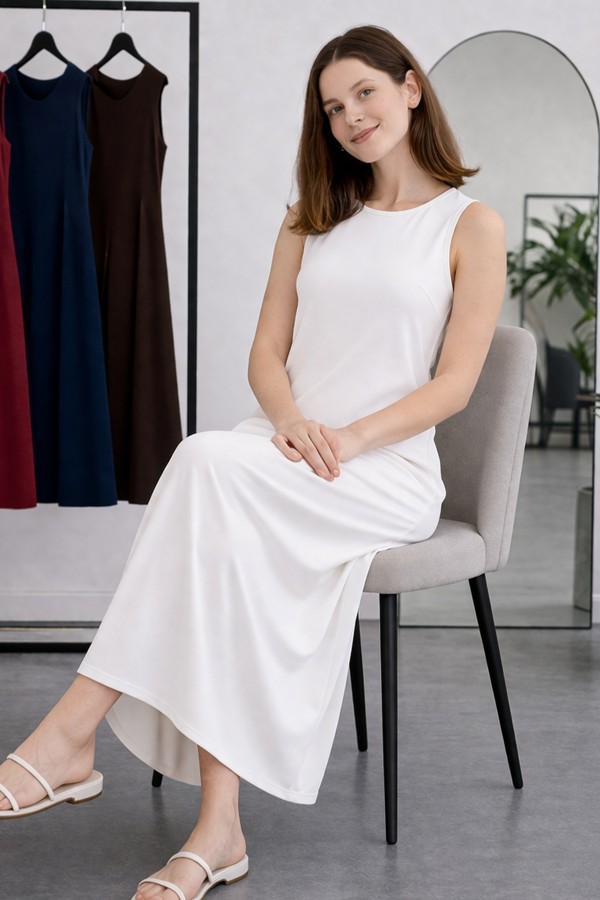 Kolsuz İçlik Elbise N8102 Beyaz