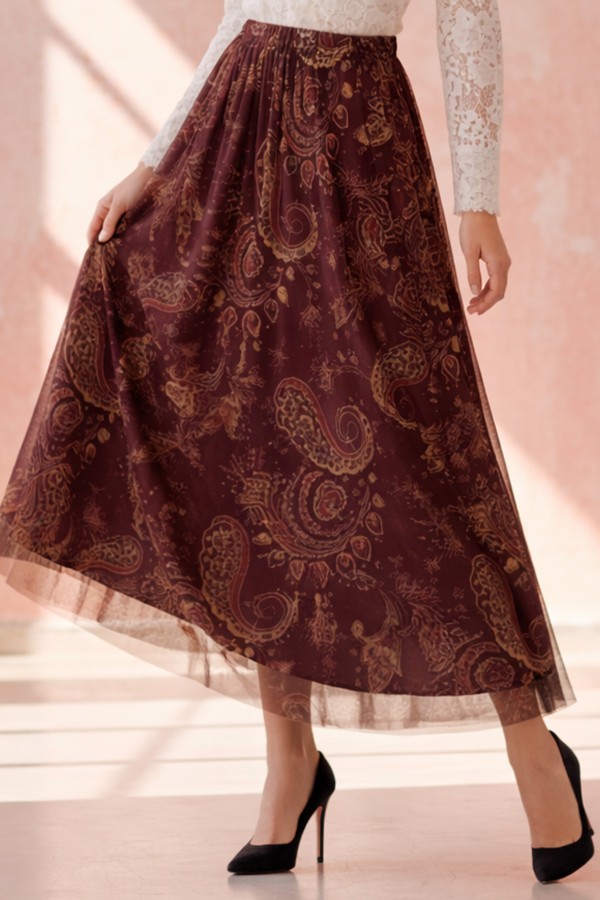 Desenli Tül Etek A222 Bordo