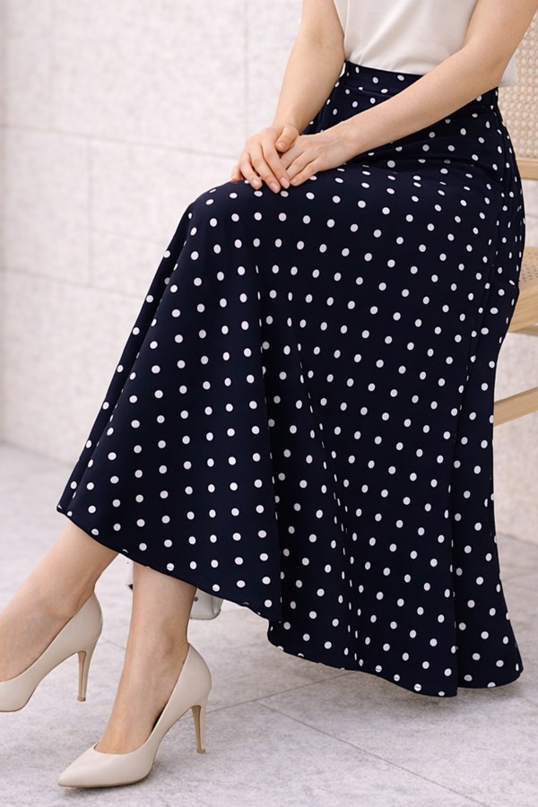 Puantiyeli Şifon Tesettür  Etek O221 Lacivert