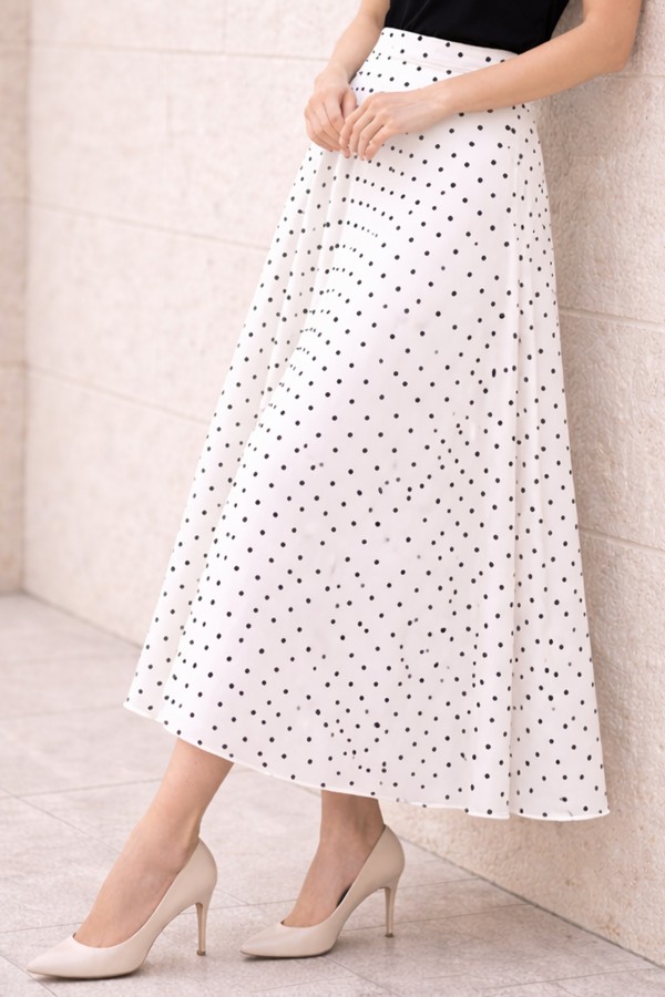 Puantiyeli Şifon Tesettür  Etek O221 Beyaz