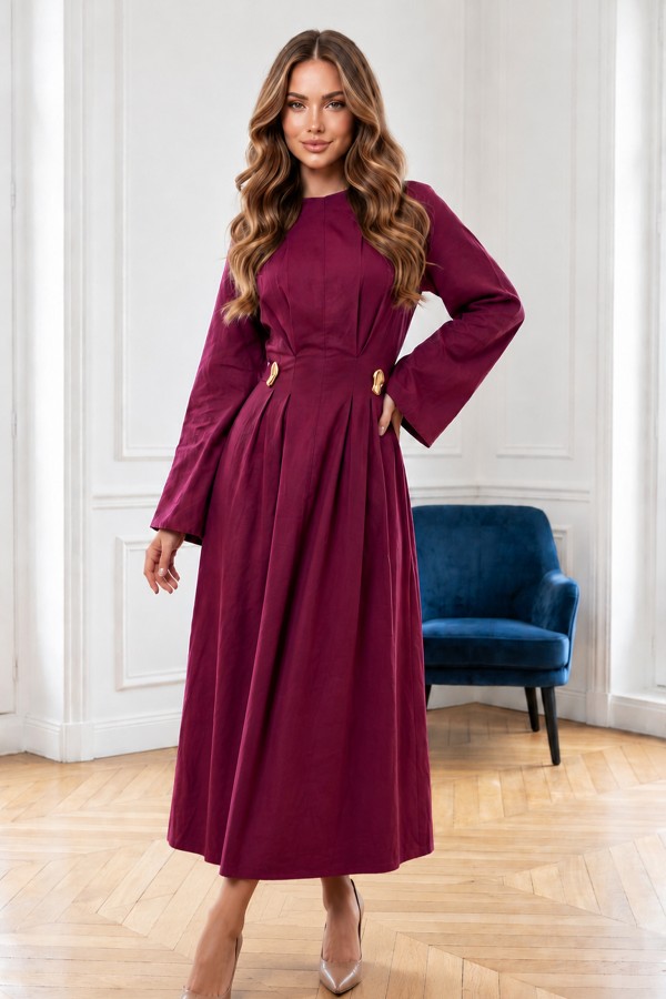 Belden Bağlamalı Elbise A933 Bordo Belden Bağlamalı Elbise A933 Bordo