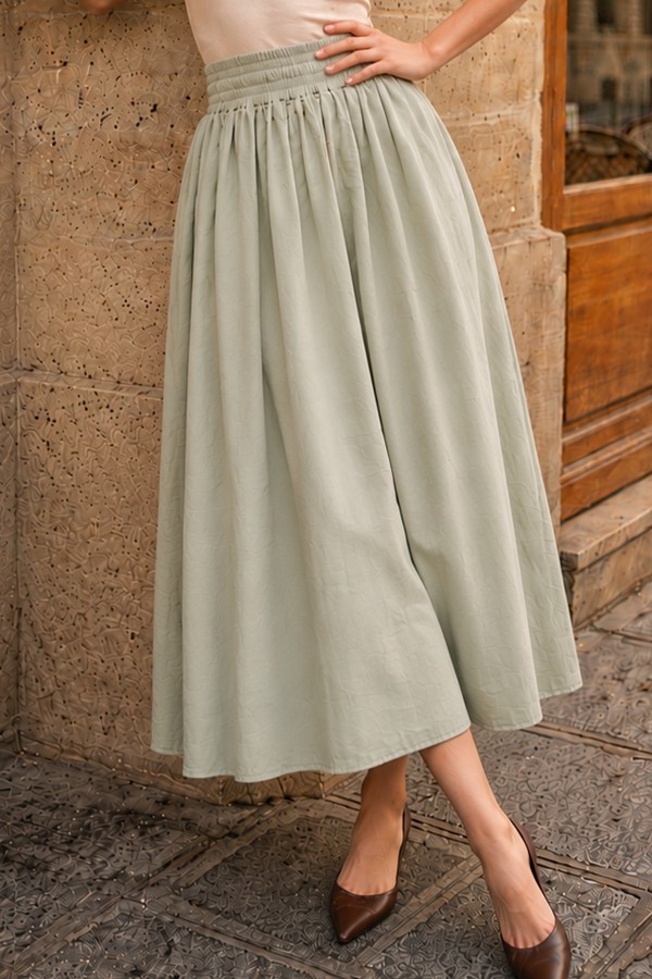 Beli Lastikli Poplin Etek N224 Çağla Beli Lastikli Poplin Etek N224 Çağla