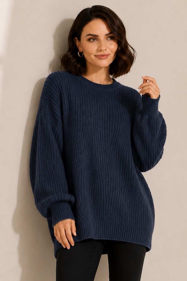 Kendinden Desenli Triko Tunik R4444 İndigo Kendinden Desenli Triko Tunik R4444 İndigo
