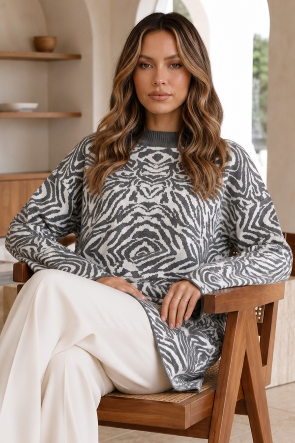 Zebra Desenli Triko Tunik R7186 Antrasit Zebra Desenli Triko Tunik R7186 Antrasit