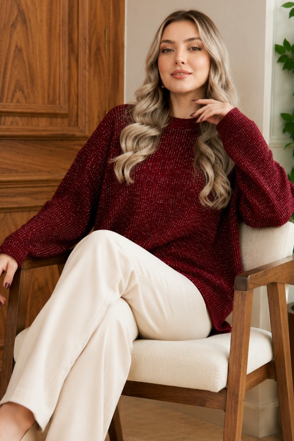 Simli Triko Tunik R4498 Bordo Simli Triko Tunik R4498 Bordo