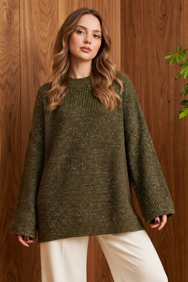 Simli Triko Tunik R4498 Haki Simli Triko Tunik R4498 Haki