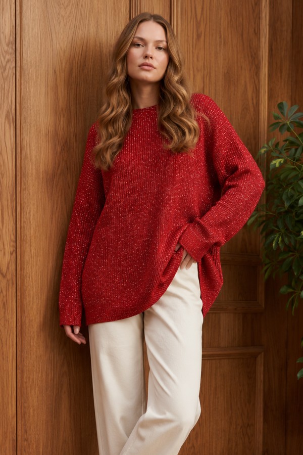 Simli Triko Tunik R4498 Kırmızı Simli Triko Tunik R4498 Kırmızı