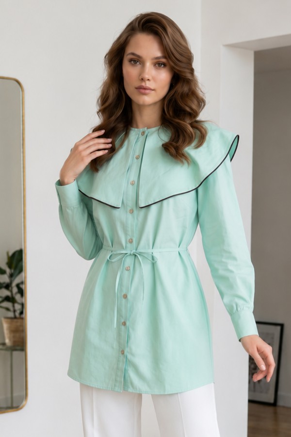 Bebe Yaka Gömlek S0079 Mint Yeşili Bebe Yaka Gömlek S0079 Mint Yeşili
