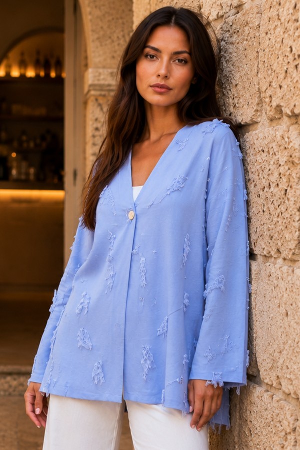 Püskül Detaylı Kimono S2335 Mavi