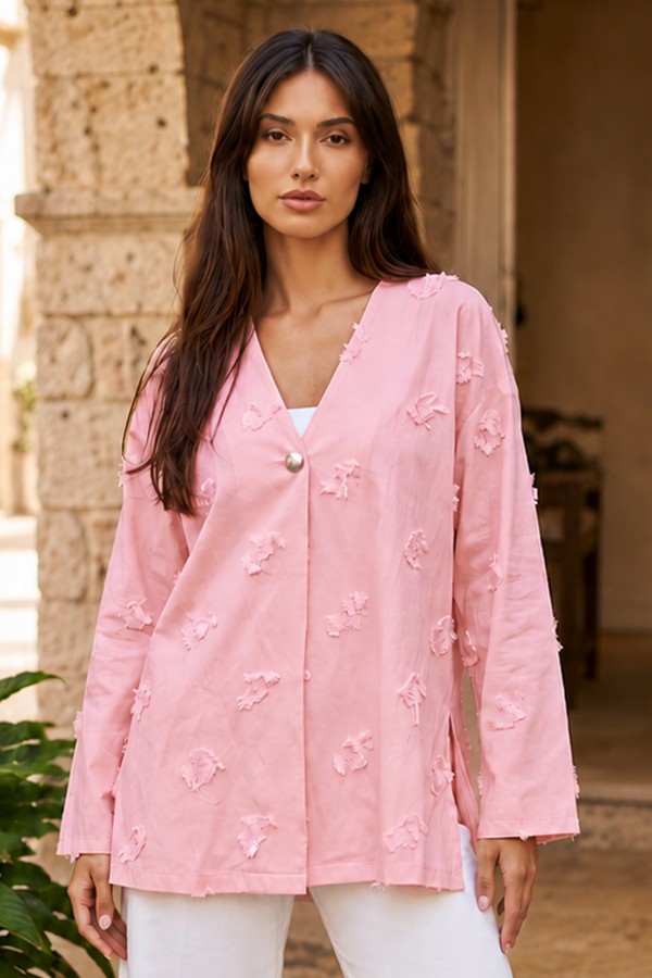 Püskül Detaylı Kimono S2335 Pudra