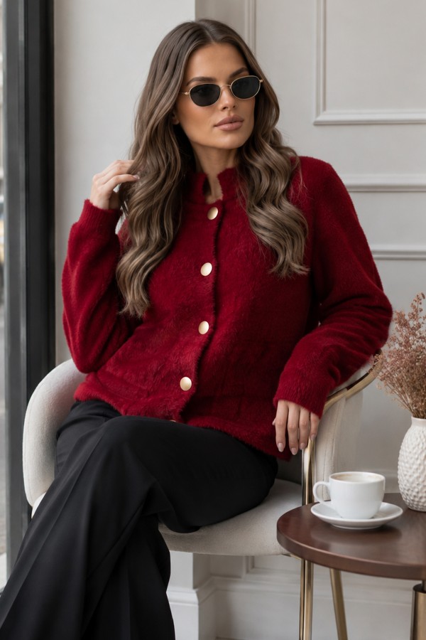Düğmeli Sakal Hırka N3327 Bordo