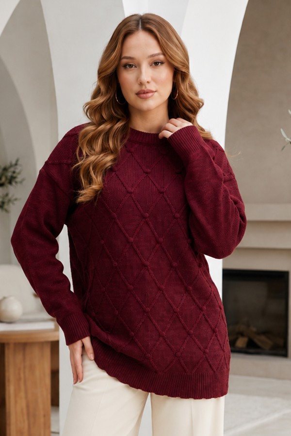 Desenli Triko Kazak R4514 Bordo Desenli Triko Kazak R4514 Bordo