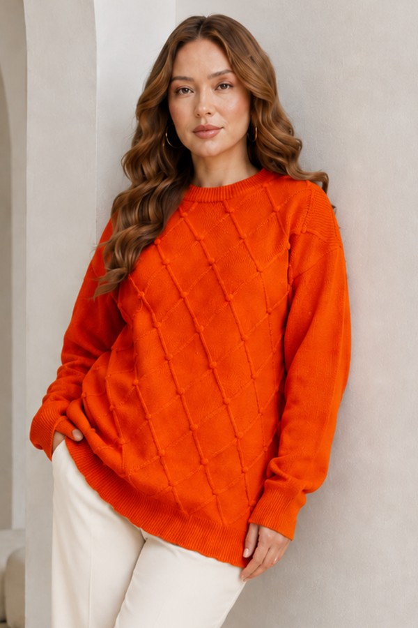 Desenli Triko Kazak R4514 Oranj Desenli Triko Kazak R4514 Oranj