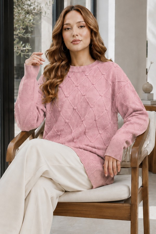 Desenli Triko Kazak R4514 Pembe Desenli Triko Kazak R4514 Pembe