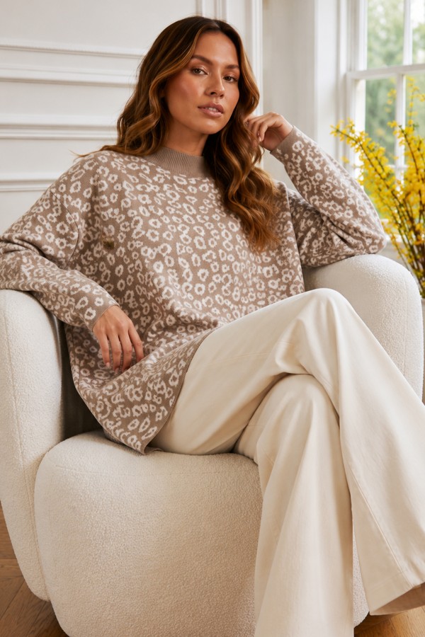 Leopar Desenli Tunik R7185 Bej