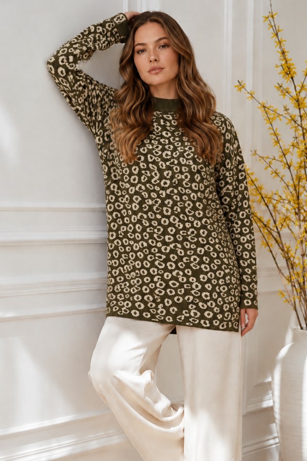 Leopar Desenli Tunik R7185 Haki