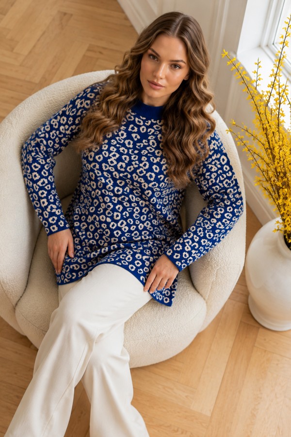 Leopar Desenli Tunik R7185 Lacivert