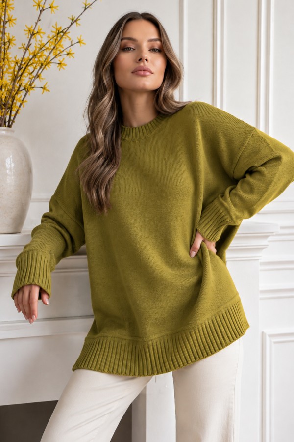 Triko Tunik R4517 Yağ Yeşili Triko Tunik R4517 Yağ Yeşili