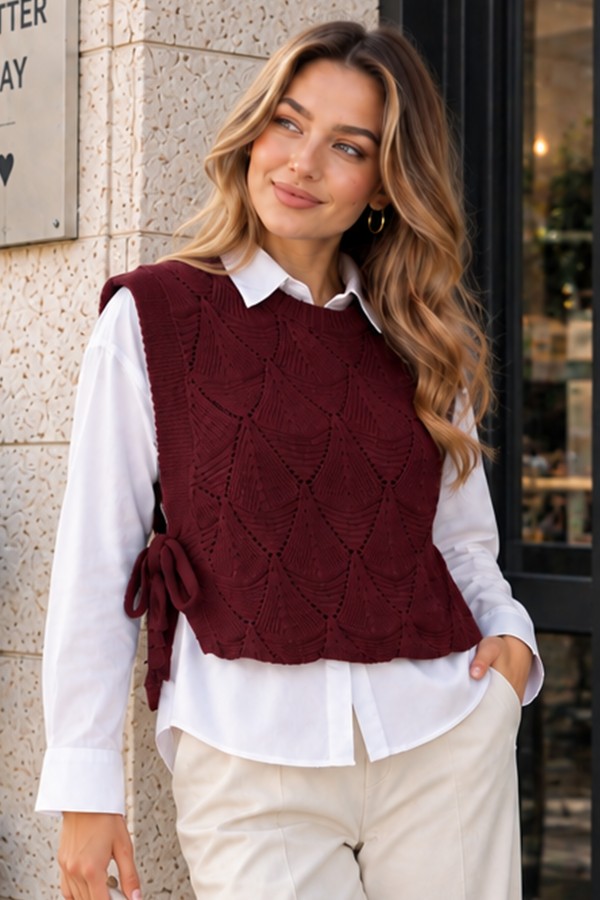 Desenli Triko Süveter N520 Bordo