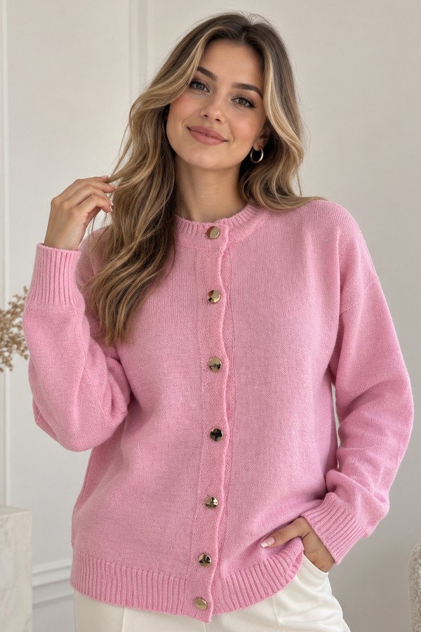 Düğmeli Triko Hırka N525 Pembe
