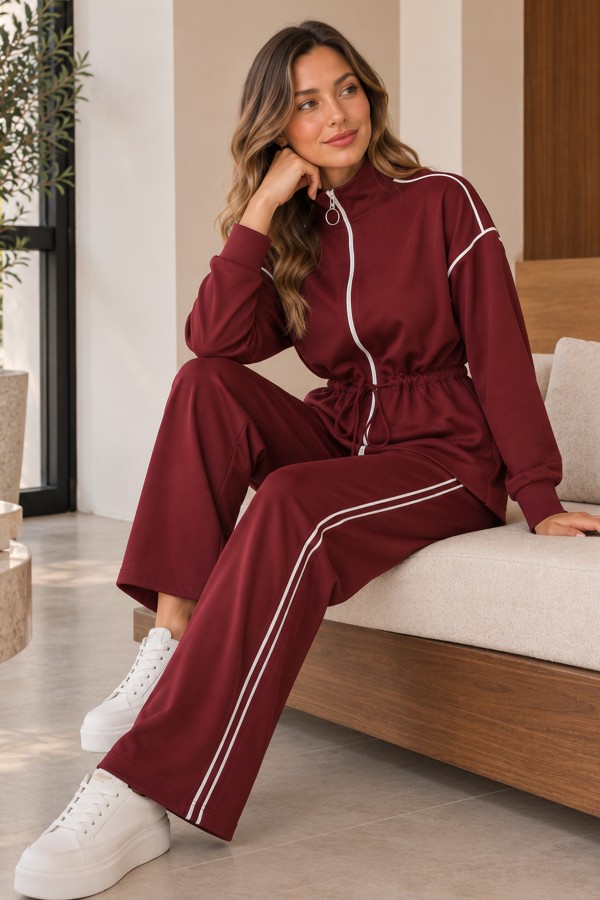 Fermuarlı  Modal İkili Takım N8291 Mürdüm
